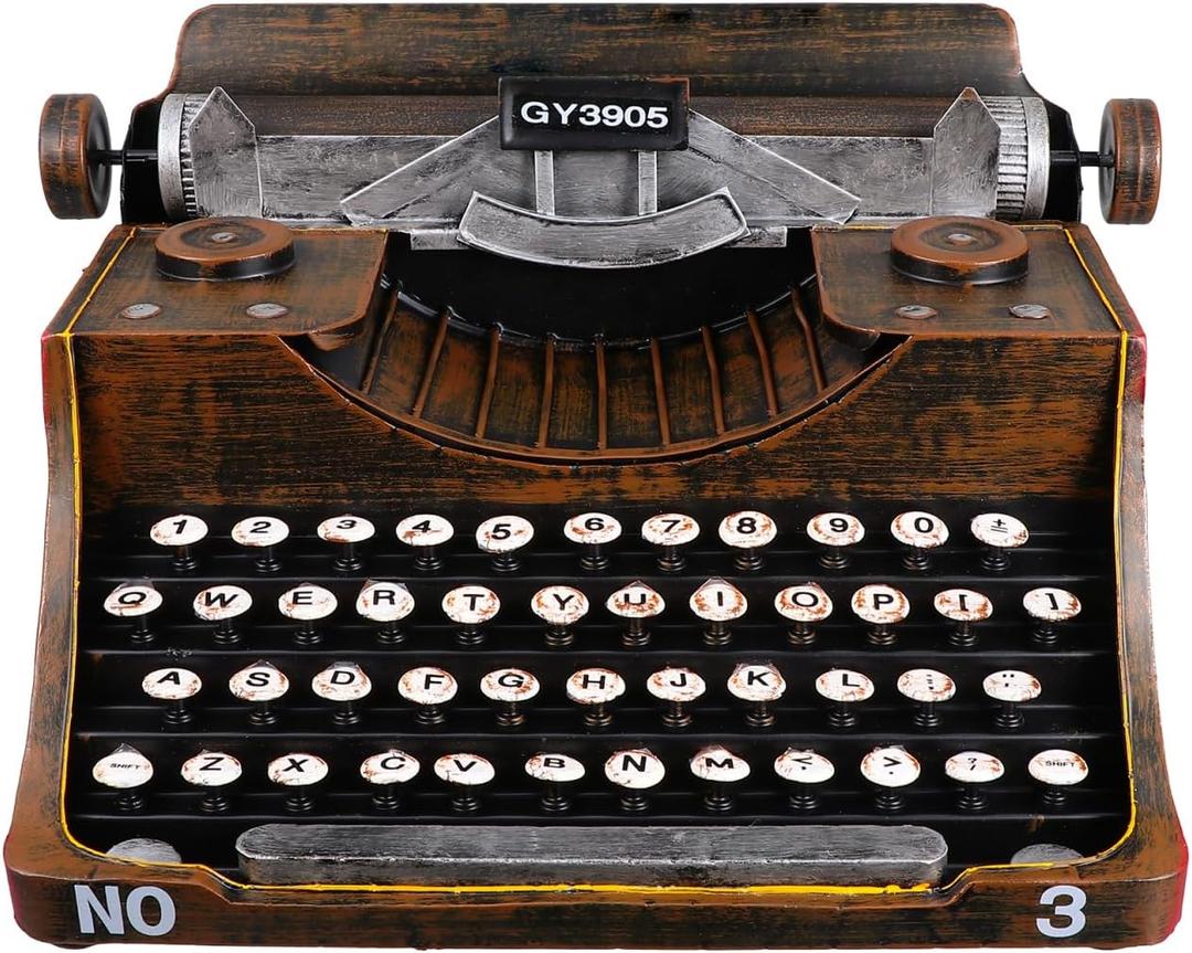 FOMIYES Classic Manual Typewriter Model Vintage Typewriter Figurine Iron Art European Style Statue for Cafe Bar Home Wine Cabinet Decor Photo Prop Black