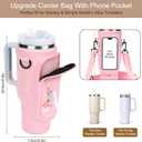 Initial Water Bottle Holder with Strap for Stanley Cup Accessories 40 oz Tumbler/Simple Modern Tumbler Bag, Water Bottle Carrier Bag with Strap for Men Women Gift Hiking, Travel, Camping, Walking Gym (Pink)