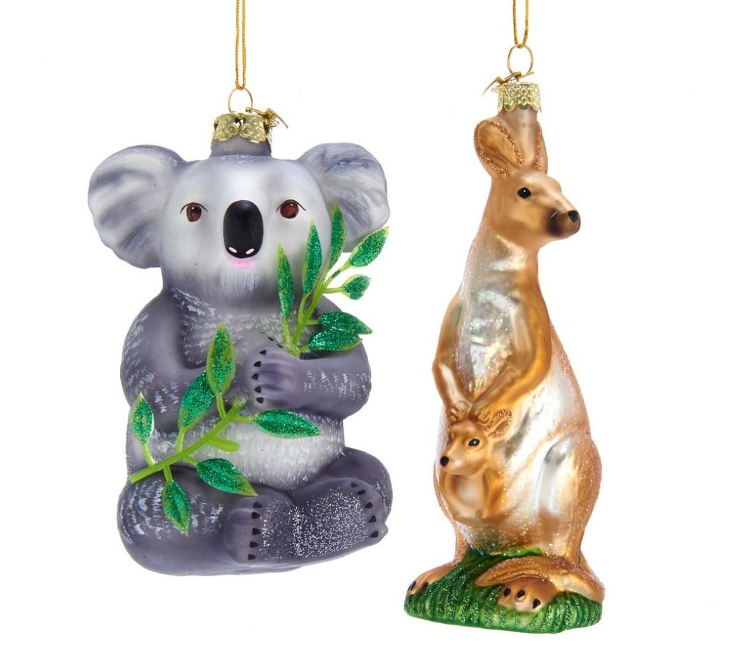 Noble Gems™ Koala and Kangaroo Glass Ornaments, 2 Assorted