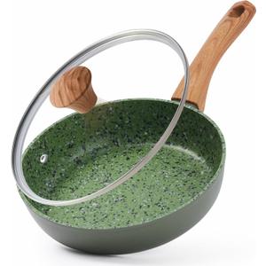 9.25" Green Nonstick Skillet with Lid, PFAS-Free Egg Pan