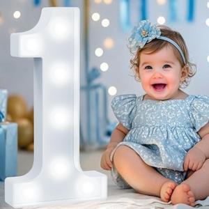 Pooqla 1st Birthday Decorations for Girls Boys, Large 12.6 in Tall Light Up Numbers for Party Table Wall Decor, Big Marquee Number 1 for First Birthday Gift Anniversary Decoration, Cool White