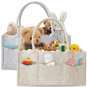 HIPHOP PANDA 2-Pack Diaper Caddy Organizer - Newborn Essentials Baby Registry Must Haves - Sturdy Nursery Storage Bin & Portable Car Caddy for Diapers & Wipes - Grey/Oatmeal Gift Set 