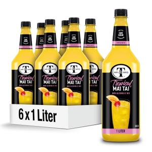 Mr & Mrs T Mai Tai Mix, 1 L bottle (Pack of 6), Tropical Citrus Blend Flavored Cocktail Mixer, Made with Cane Sugar, Perfect for Traditional Mai Tai and Mocktail Drinks (EXP 02/26/27)