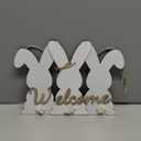 Roowest Easter Bunny Welcome Door Sign Easter Bunny Wreath for Front Door Cute Wooden Rabbit Hanging Plaque Farmhouse Home Front Porch Sign with Bow for Shop Home Garden Spring Decor(Natural Color)