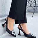 VETASTE Women's High Heel Crystal Slingback Pumps Pointed Toe Strappy Triangle Heeled Party Wedding Bride Pump Shoes Black, 7.5, Black