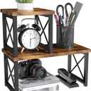 Desk Shelf, 2 Tier Wood Desktop Bookshelf, Adjustable Freestanding Stackable Desk Organizer, Desktop Shelf Organizer Storage Rack, Desk Display Rack for Office, Home, Rustic