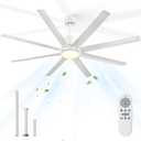 65in White Ceiling Fan with Lights Remote Control 8-Blade Outdoor Ceiling Fan Light for Patio Reversible Large Ceiling Fan for Garage Home Office Gym Room Living Room