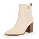 Rilista Womens V Cutout Ankle Boots Pointed Toe Chunky Block Stacked Heel Booties Side Zipper Shoes