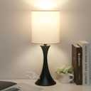 3 Way Touch Control Table Lamp, Modern Bedside Lamp for Bedroom, Dimmable Black Nightstand Lamp White Shade Desk Reading Light for Living Room Office Dorm, 3000K LED Bulb Included (Black Base with White Shade)