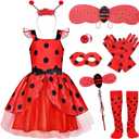 Girls Lady Bug Dress Costume Polka Dots Dress Halloween Dress Up Pretend Play Birthday Gifts for Kids 3-10 (140(7-8Y))
