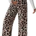 MakeMeChic Women's Maternity Cheetah Pants Soft Pregnancy Lounge Palazzo Pants High Waisted Straight Leg Trousers (Large, Multicolor)