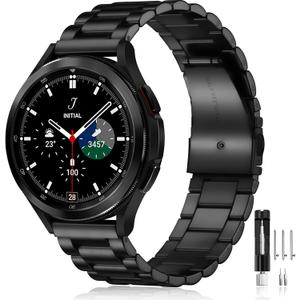 Lerobo Band Compatible with Samsung Galaxy Watch 7/4/5/Watch 6 40mm 44mm, Watch 5 Pro/Watch 6 Classic/Active 2,20mm Stainless Steel Metal Replacement for Men Women, Black