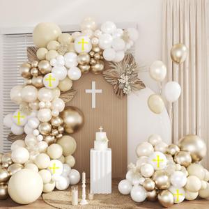 Baptism Party Decorations, Neutral White and Chrome Gold Balloons Garland Arch Kit for First Communion Baby Shower God Bless Supplies Christening Birthday Party Decorations