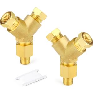 GASHER 2PCS Brass Pipe Fitting Male Branch Tee Y Adapter 1/8" NPT Female x 1/8" NPT Female x 1/8" NPT Male