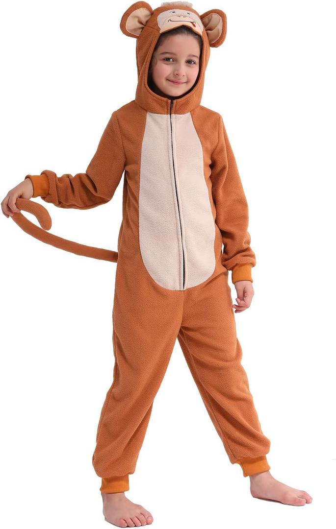 Sincere Party Fleece Monkey Onesie Monkey All in One Halloween Costume for Kids 2XL(12-14)