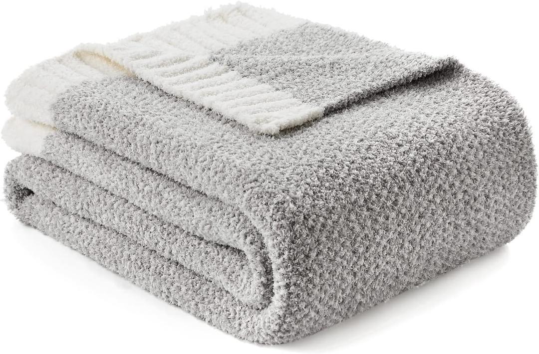 Snuggle Sac Heather Throw Blanket for Couch, Reversible Super Soft Blankets Warm Cozy Knit Fuzzy Plush Lightweight for Sofa, Bed, Camping, Picnic (Heather Grey, Throw(50"x 60"))