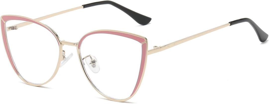 LJCZKA Cat Eye Blue Light Blocking Glasses for Women Computer Glasses Metal Frame Anti Eyestrain