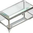 Glass Vintage Jewelry Box Keepsake storage Trinket Ring Display Box Home Decor Beveled Clear Glass Box Organizer(6.5x3.5x3.3inches) (Silver)