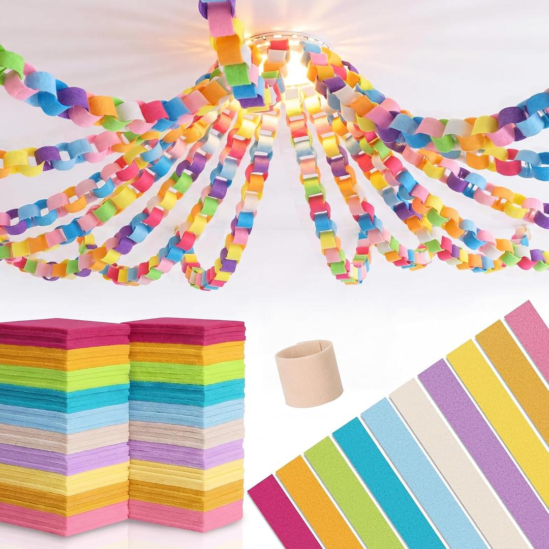 600 Sheets Felt Chain Strip with Adhesive Dot, Reusable Colorful Paper Chain 1 x 4 Inch Garland Strip for Home Birthday Wedding Party Decorations DIY Crafts Supplies(Macaron Color)