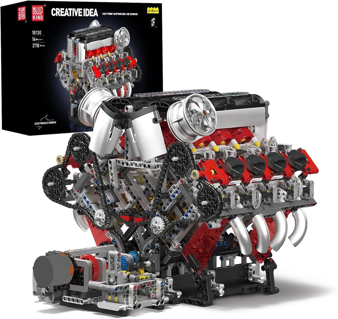 Mould King V8 Engine Building Blocks Sets, V8 Engine Model Kit That Runs, MOC Engineering Model Building Kit with Battery and Motor, 2718 PCS Building Blocks for Adults