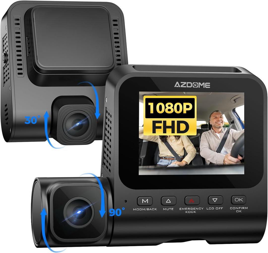 AZDOME V600 1080P Dual Dash Cam Front and Inside, 3'' Screen Dash Camera for Cars, IR Night Vision Dashcam, Car Dash Cam with 24/7 Parking Mode, G-Sensor, Loop Recording, Support 128GB (Matte Black)