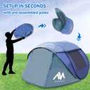 4 Person Pop Up Tents for Camping - AYAMAYA Upgraded Large Size & Skylight & Removable Rainfly & 2 Doors & Waterproof Instant Family Tents, Automatic Easy Up Tent with Poles for Camp, Travel, Beach