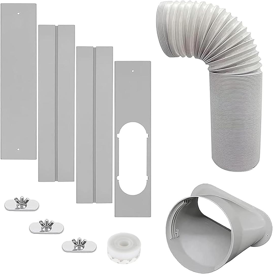 Portable AC Window Vent Kit with 5inch Hose 6pcs Window Seal Kit for Portable Air Conditioner, Adjustable Sliding Window Kit Plate for AC Unit AC Window Seal Suitable for 5/13 CM