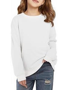 Haloumoning Girls Crewneck Sweatshirts Kids Casual Long Sleeve Loose Tops Fall Comfy Lightweight Pullovers (120, White)