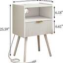 JOONEE White Nightstand with Outlet,Modern Bedside Table with Storage Drawer and Open Wood Shelf, for Living Room, Bedroom and Small Spaces, Accent Night Stand with Solid Wood Legs, Easy Assembly, 16.5 inches x 11.8 inches x 25.6 inches