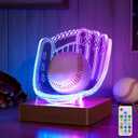 CoolGift Mart Light Up Baseball Glove Display Stand, Acrylic Wooden LED 3D Night Lamp with USB Powered, Desk Decor Lamp for Bedroom College Dorm, Gift for Baseball Players Lovers