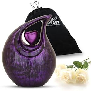 Keepsake Company Tear Urn for Ashes 2.5L - Black & Purple Aluminum with Heart Insert - Teardrop Urns for Human Ashes - Cremation Urns for Adult Male/ Female - Decorative Burial & Funeral Urn