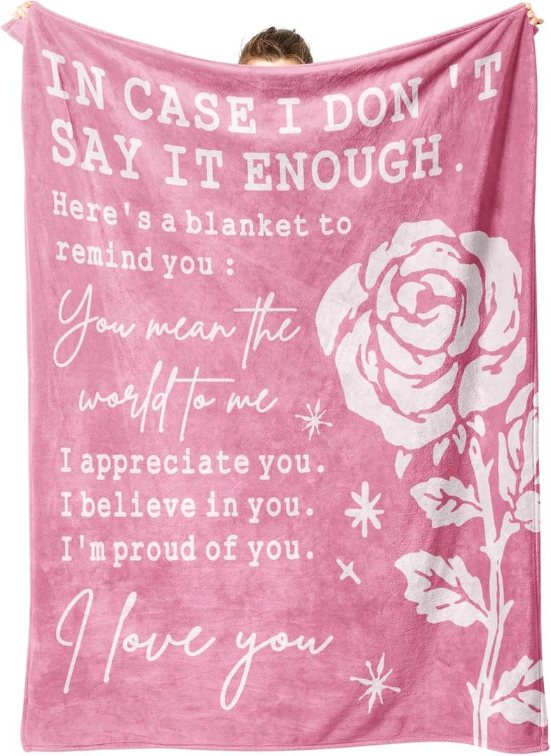 Afterprints Valentines Day Romantic Gifts for Her, Girlfriend, Wife, I Love You Blanket, Anniversary, Birthday Gifts for Women, Soft Throw Blankets with Rose Print 50 x 60''
