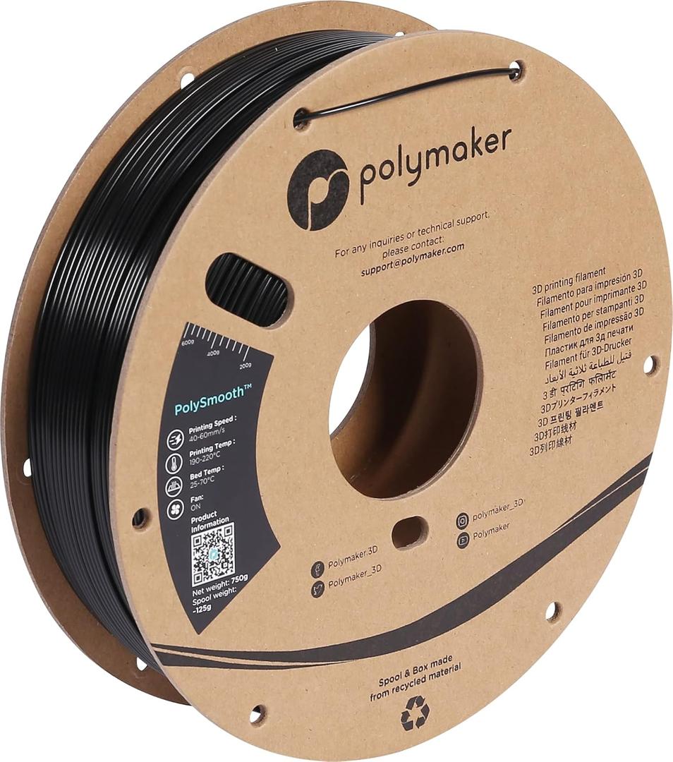 Polymaker PolySmooth PVB Filament 1.75mm 0.75kg Black - Print Like PLA Filament, Easy Smoothable Post Process with IPA Alcohol