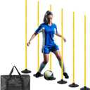 6 Pcs 5 FT Adjustable Agility Training Poles for Soccer, Basketball, Football, Horse, Dog-Speed and Agility Training Equipment Sports Training Poles with Rubber Bases and Bag