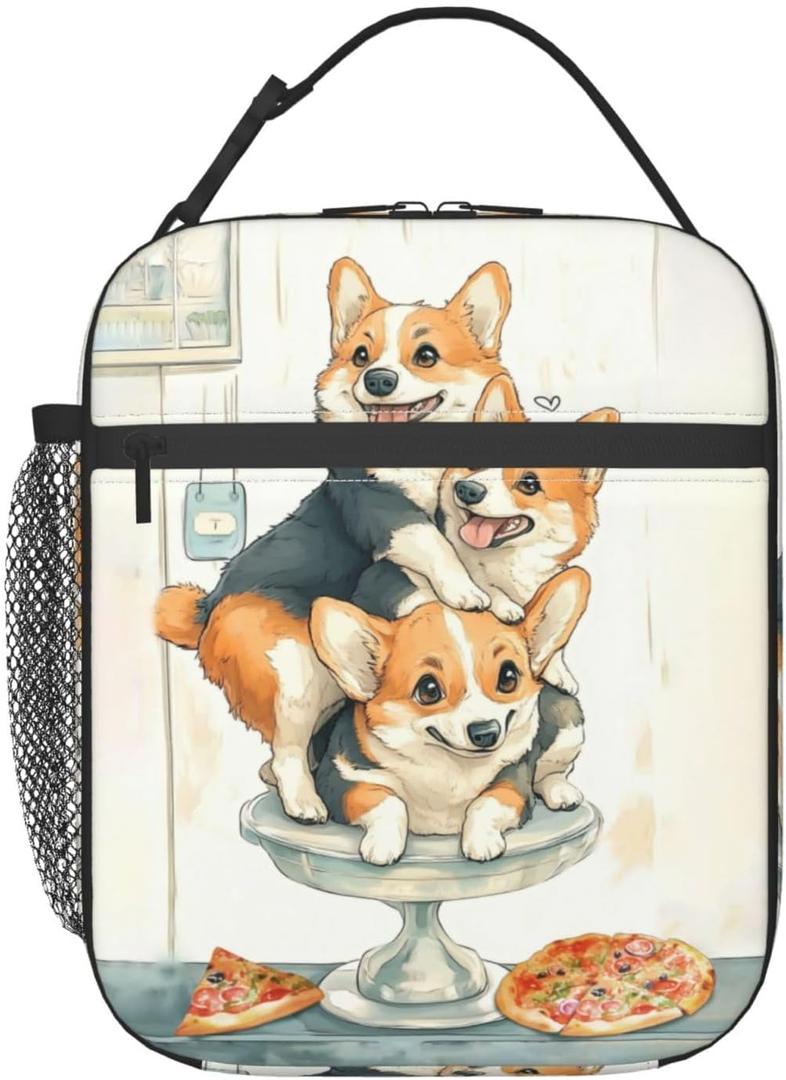 Dog Pizza Lunch Bag Insulated Reusable Lunch Box Thermal Cooler Tote For Men Women Work Travel Picnic Hiking