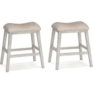Signature Design by Ashley Skempton Modern 24" Counter Height Upholstered Barstool, 2 Count, Grayish White (Light Brown & White)