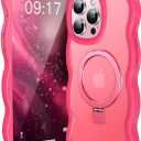 [Cute Wave Frame+Mag Stand] Designed for iPhone 15 Pro Max Case, [Fit for MagSafe] Translucent Silicone Protective Magnetic Ring Phone Case Cover for iPhone 15 Promax 6.7 inch Men Women, Hot Pink