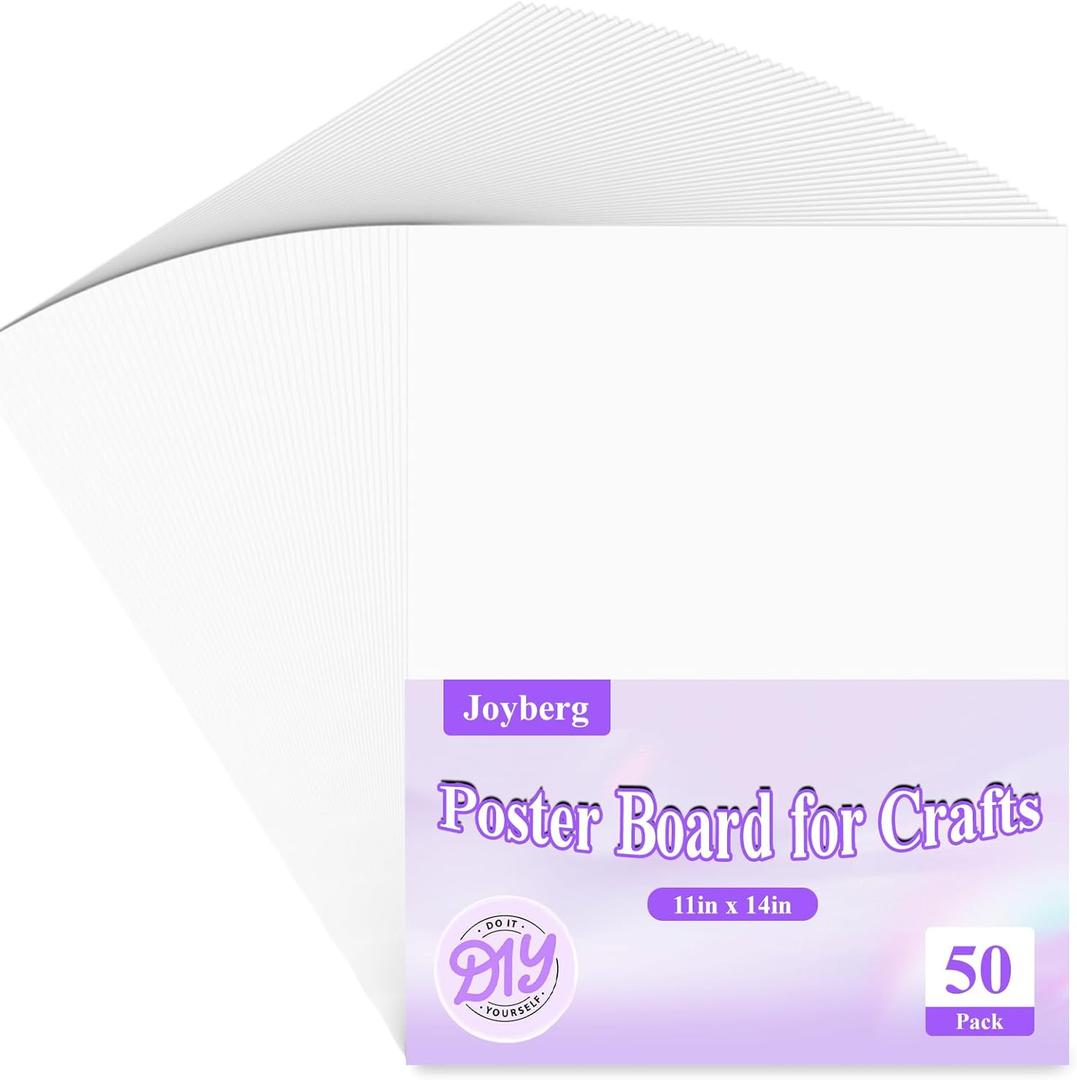Joyberg 50 Pack Poster Board, 11in x 14in White Poster Boards, Posterboard, Poster Board Paper for Crafts, DIY, Drawing