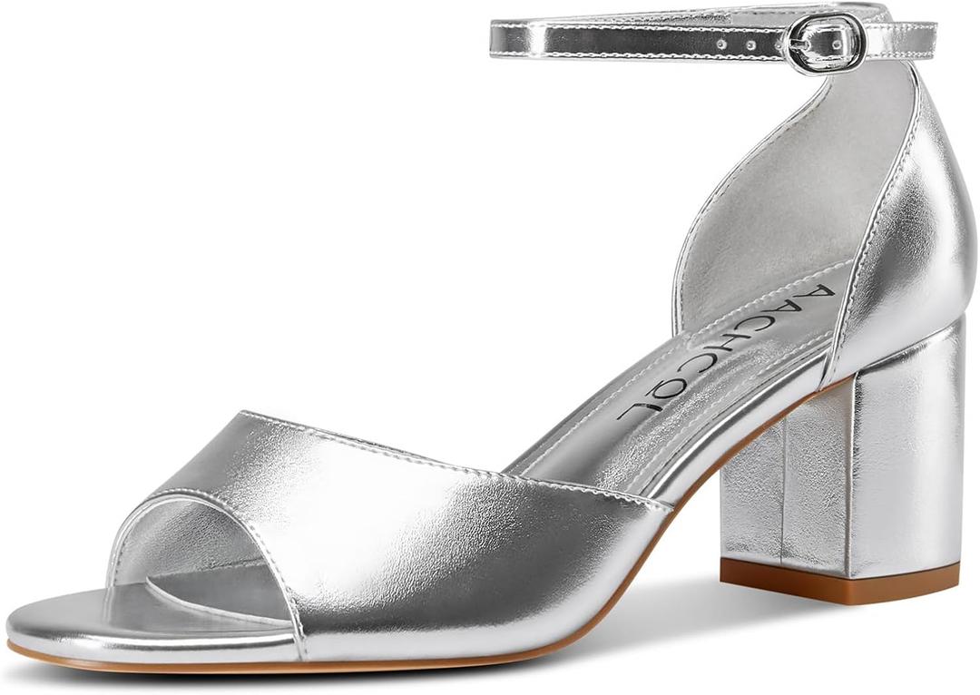 Aachcol Womens Low Chunky Block Heel Sandals Peep Open Toe Ankle Strap Wedding Dress Shoes 2.4 Inches Heels, 7