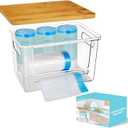 Riian Trash Bags Dispenser, Trash Bag Holder, Stackable Garbage Bag Holder with Bamboo Lid, Acrylic Storage Container for Under Sink, Laundry Room Organization and Storage (1 Pack)