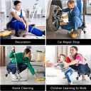 Rolling Stool with Backrest Low Height Rolling Stool with PU Leather, Roller Stool Chair, Roller Seats for Home, Office, Garage, Shop, Library (3.2" h Casters)