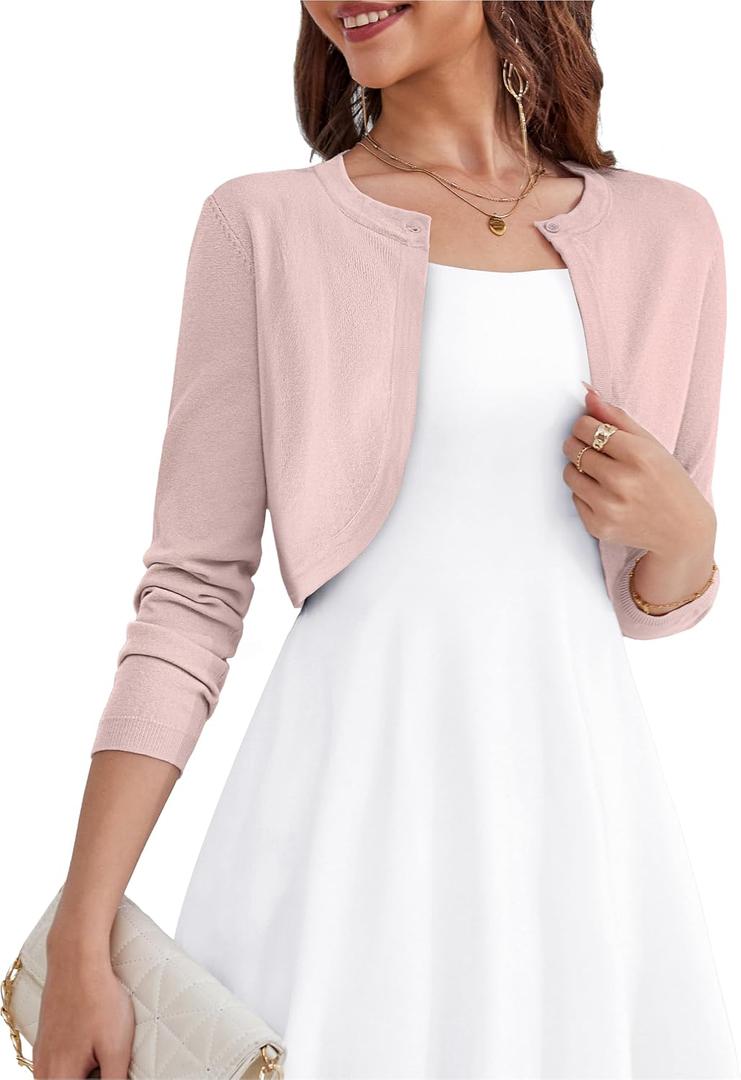 OmicGot Women's Long Sleeve Cardigan Knit Sweaters Cropped Open Front Bolero Shrug for Dresses  (S)