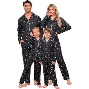 iClosam Christmas Family Matching Pajamas Set Long Sleeve Button Down Pjs Festival Party Sleepwear for Women Men (Large, Star Black)