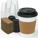 Ginkgo 100 Pack 12 oz Disposable Thickened Paper Coffee Cups with Lids and Sleeves, To Go Hot Coffee Cups, Hot Chocolate, Cocoa and Coffee Bar Supplies