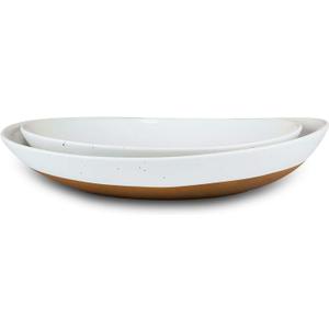 MORA Ceramic Large Serving Bowls- Set of 2 Oval Platters for Entertaining. Modern Kitchen Dishes for Dinner, Fruit, Salad, Turkey, etc. Oven, Dishwasher Safe, 110/80 oz, 16" / 14.6" - Vanilla White