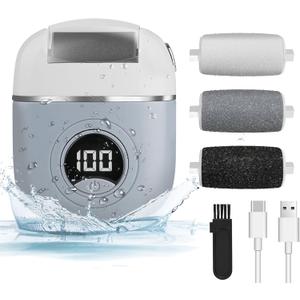 Electric Foot Callus Remover, Rechargeable & Waterproof Pedicure Tool with 3 Roller Heads, 2 Speeds for Dead, Hard, Cracked, Dry Skin Care