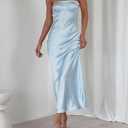 Women's Summer Satin Strapless Tube Top Maxi Dress Elegant Silk Backless Halter Neck Formal Party Dresses Wedding Guest (Blue, S)