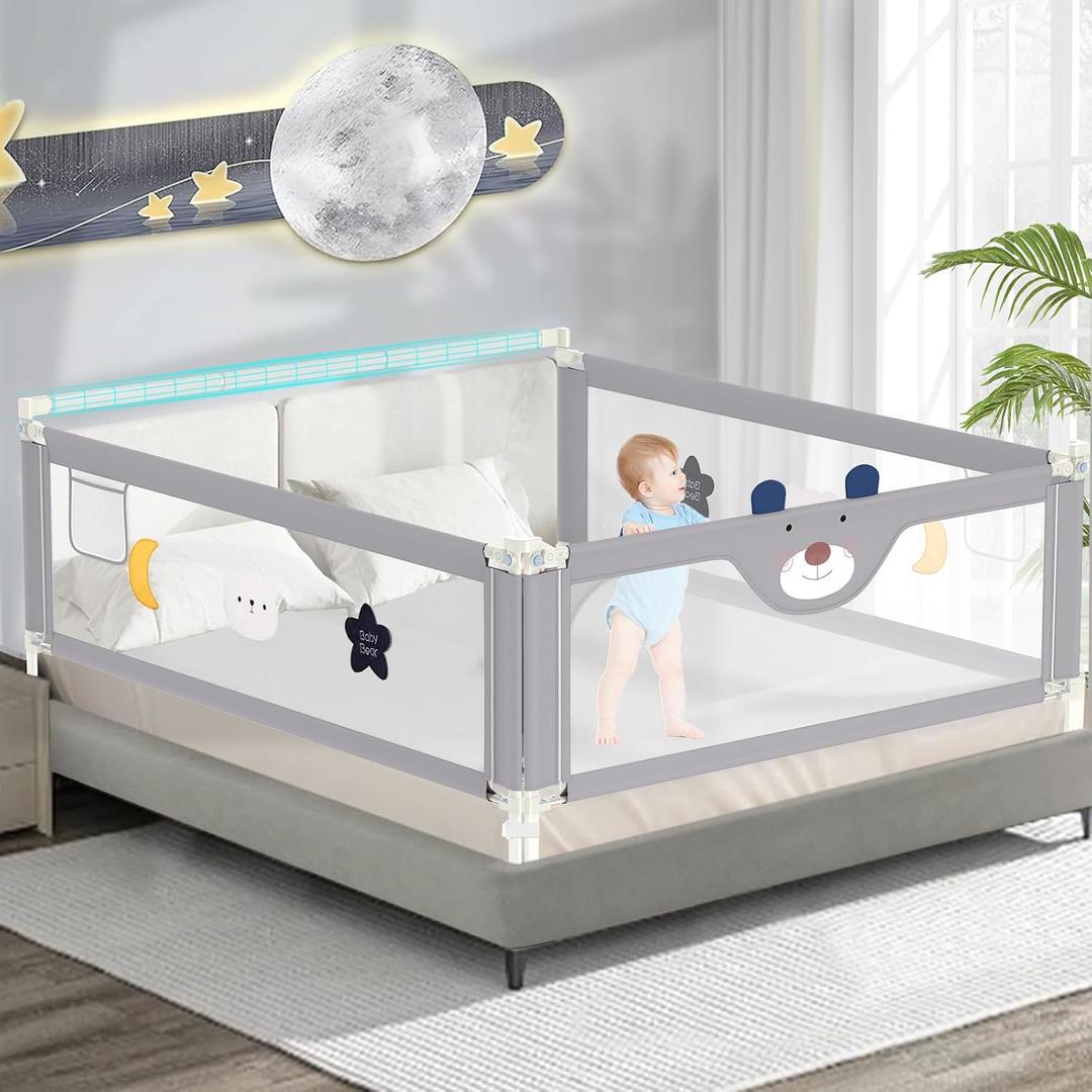 JWPEHOE 3-Piece Bed Rail for Toddlers with Headboard Rod, Adjustable Baby Bed Rail Guard, Twin/Full/Queen/King Size Bed (3, 74.8 * 74.8 * 54 Inch- Full Size)