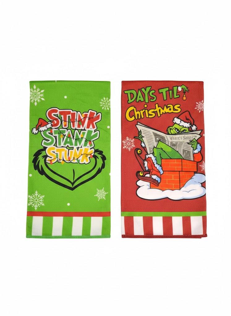LXOMILL Christmas Grinch Kitchen Towels, Grinch Bathroom Hand Towels, Grinch Christmas Decorations, Grinch Kitchen Towels, Grinch Bathroom Decor, Housewarming Gift, Host Hostess Gift (2 Pack-hoho)
