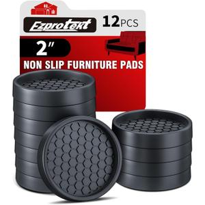 Ezprotekt Non Slip Furniture Pads, 12 Pcs 2" Anti Skid Rubber Furniture Caster Cups, Anti-Slip Furniture Coasters for Hardwood Floors, Anti-Slide Floor Protectors for Bed Couch Stoppers (Black)